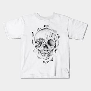 Poetic Wooden Skull B&W Kids T-Shirt
